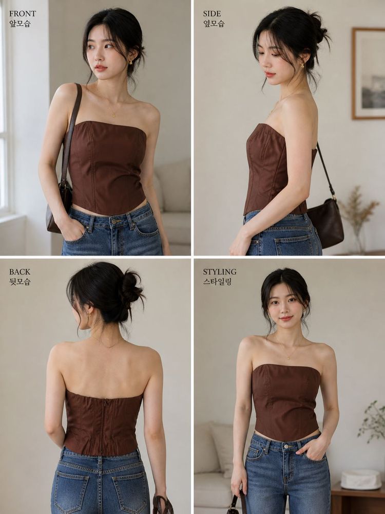 Women's Brown Strapless Corset Top