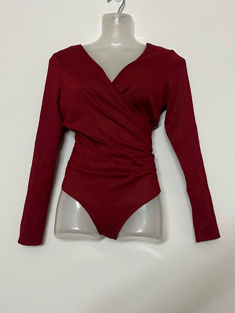 Stylish Red Long Sleeve Bodysuit