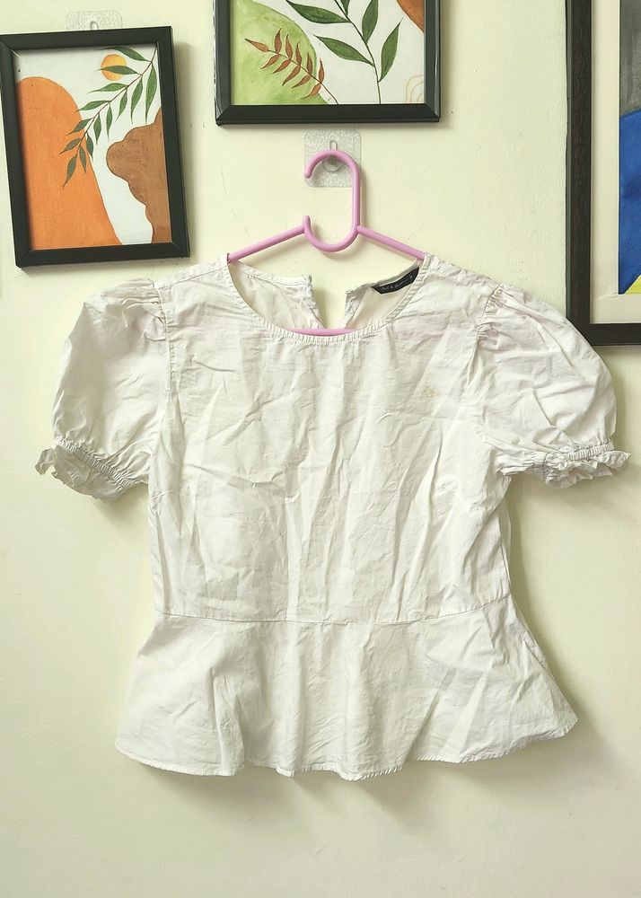 White solid woven pure cotton A-line top