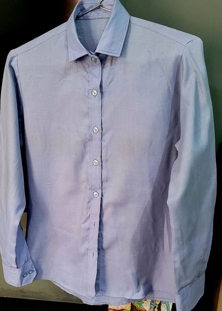 Woman Blue Solid Long Sleeves Casual  Shirt