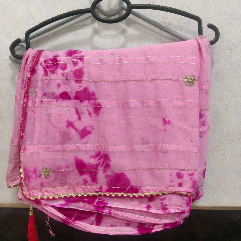 Elegant Pink Tie-Dye Saree with designer blouse