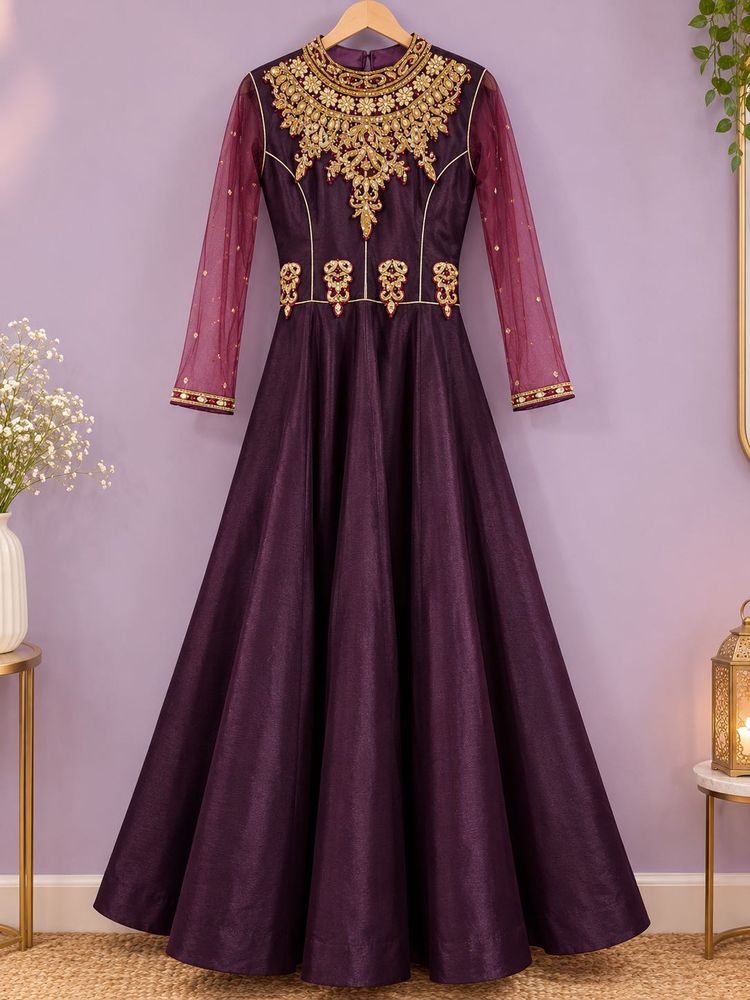 Elegant Embroidered Purple Gown