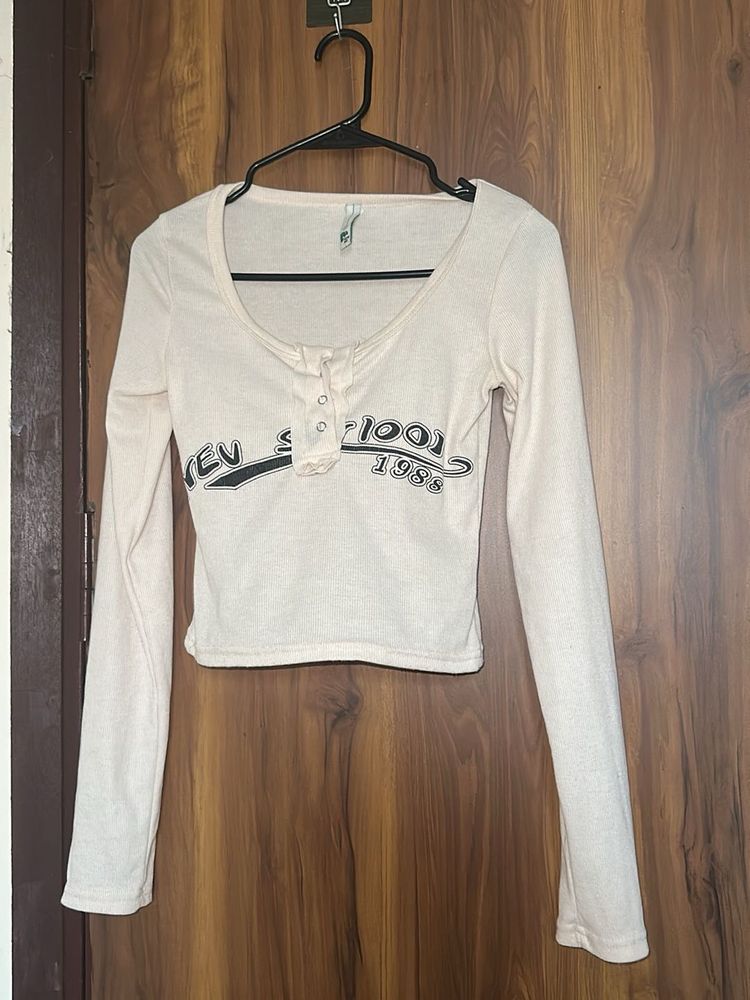 Cream Graphic Long Sleeve Top