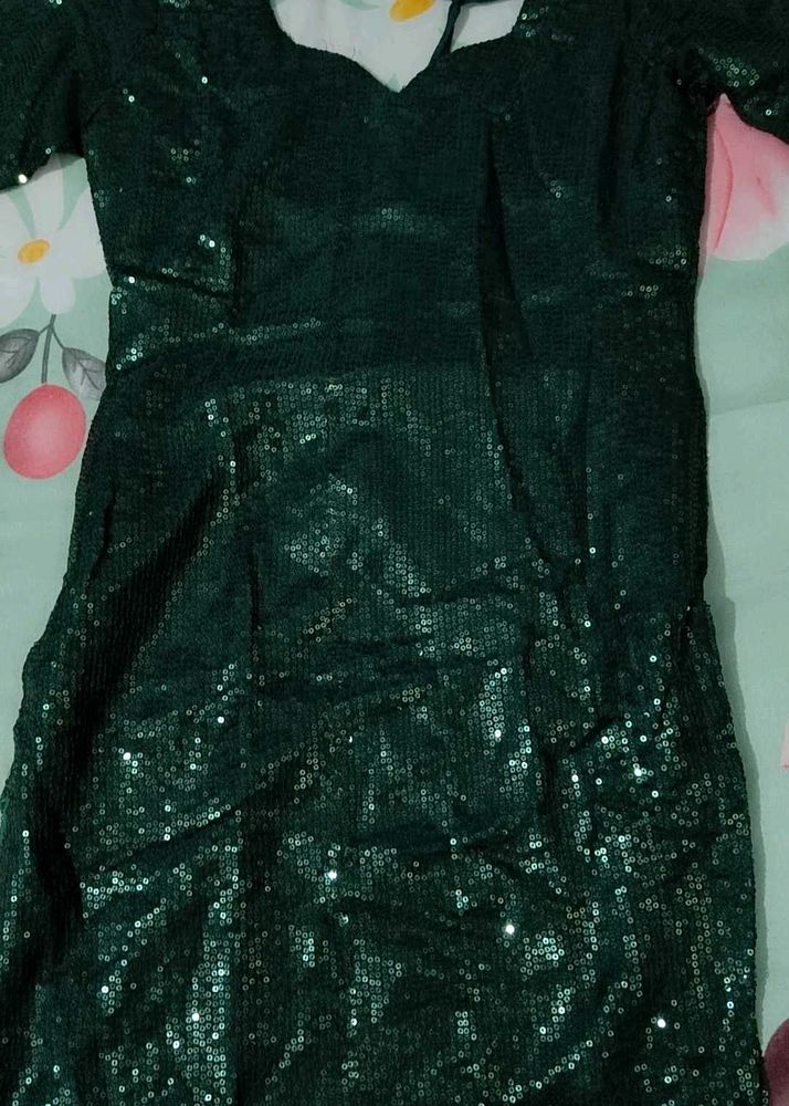 Green Sparkle Sharara Suit with Golden Work Dupatt