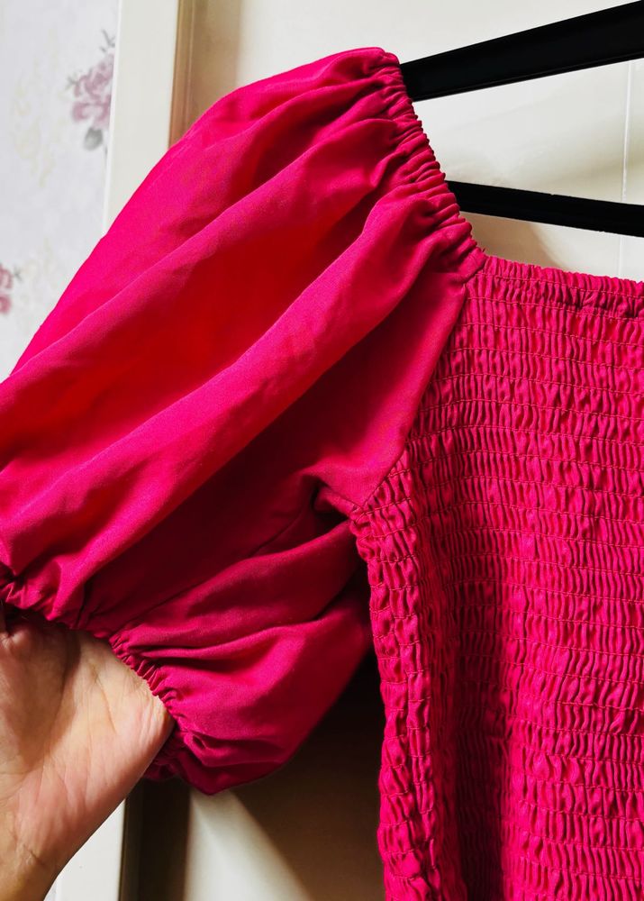 Fuchsia Smocked Puff Sleeve Top