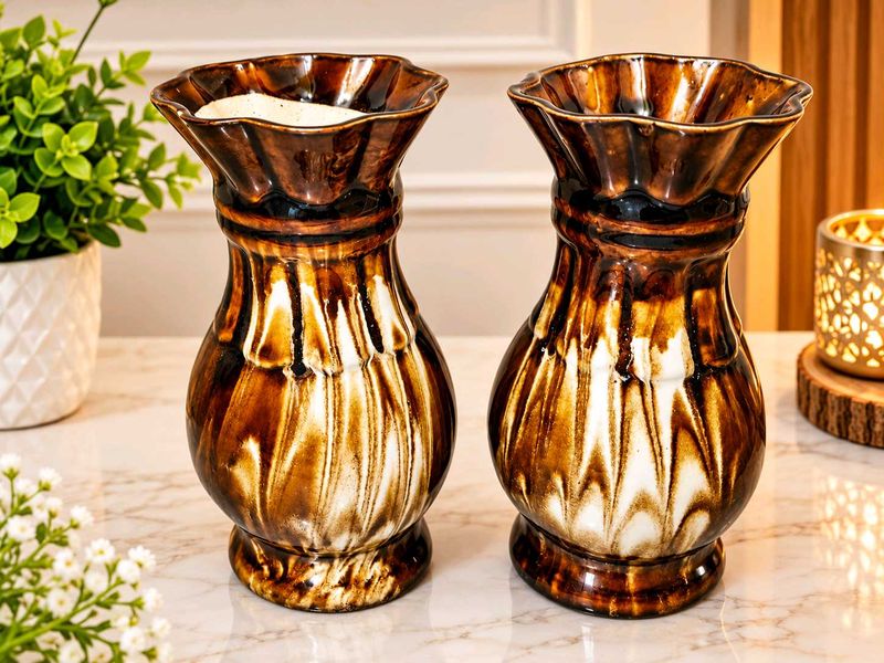 Set of 2 Brown Ceramic Vases