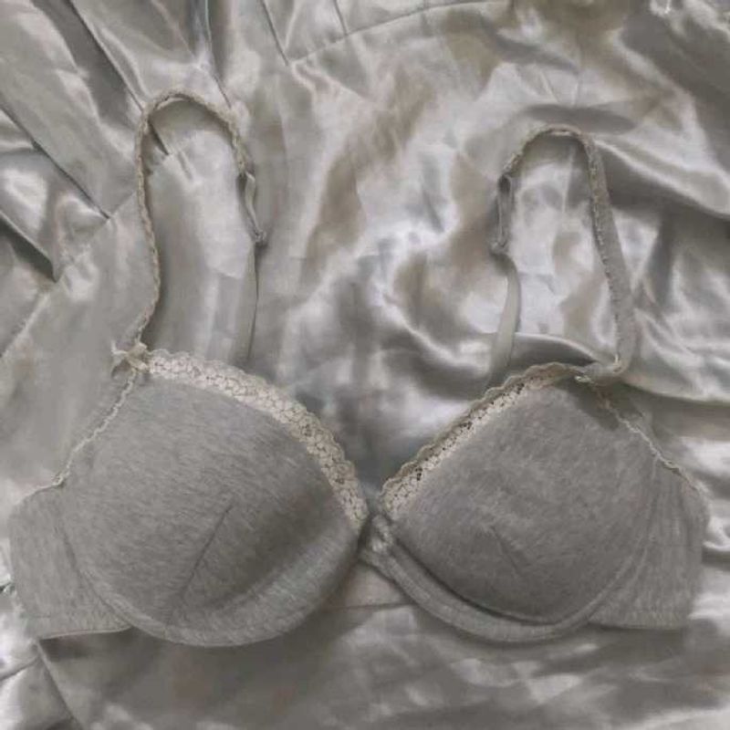 Padded Grey Bra with Lace Trim