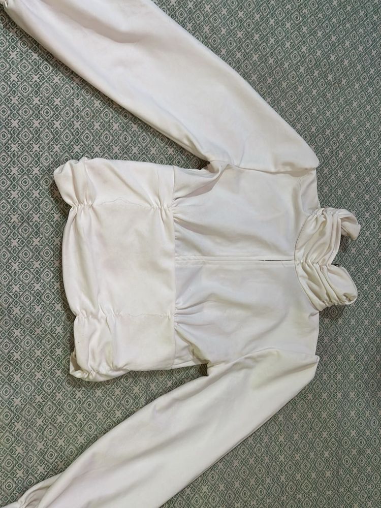 White Ruched Long Sleeve Top