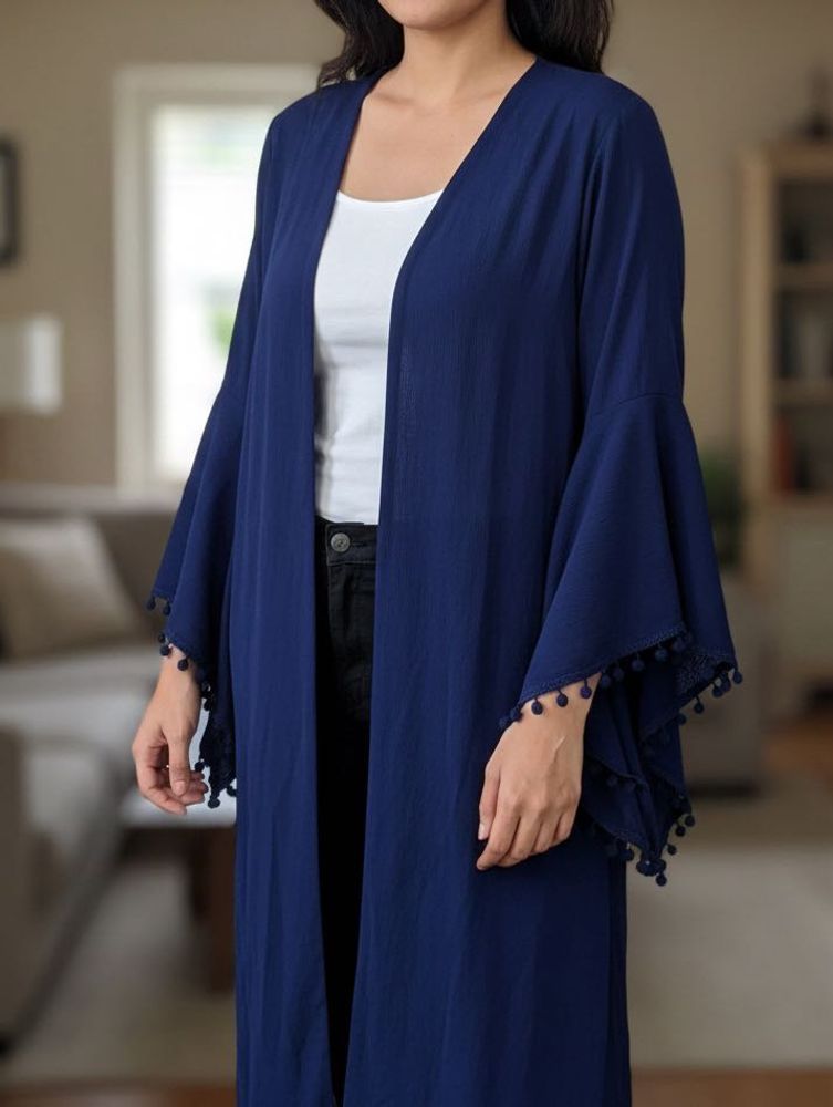 🌸Stylish Navy Blue Pom-Pom Shrug