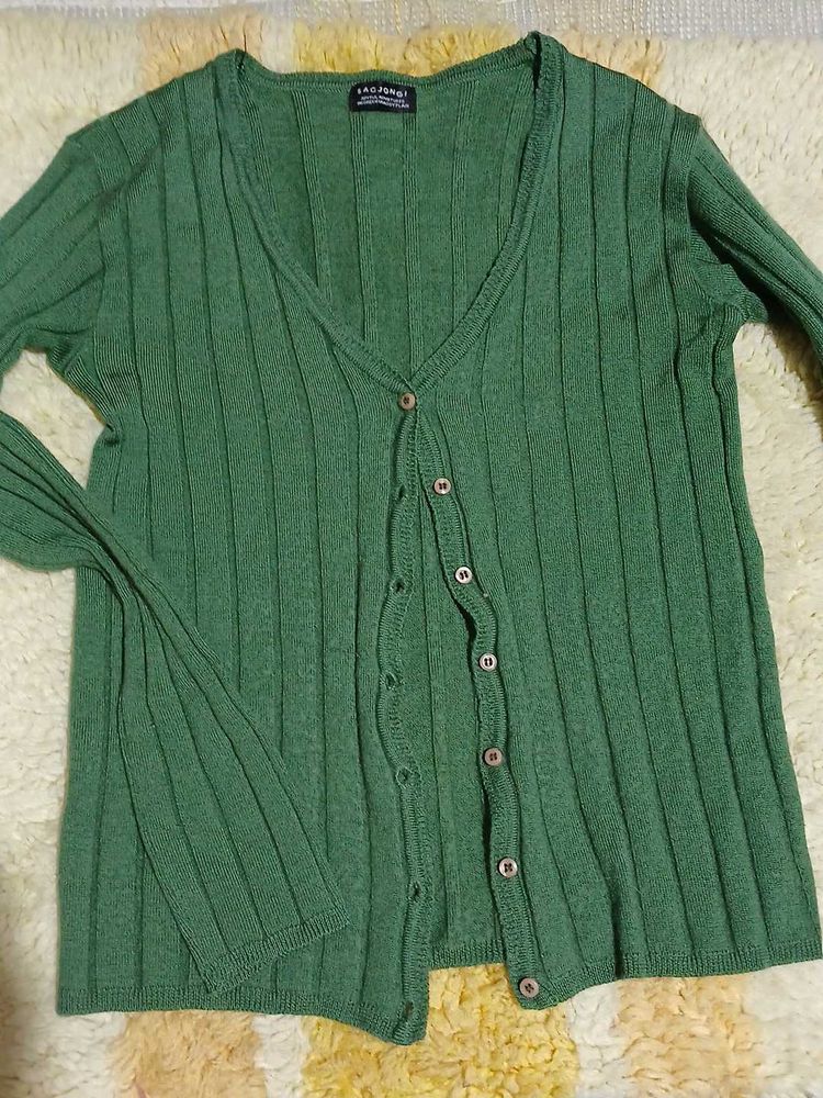 Green Ribbed Knit Cardigan SALE
