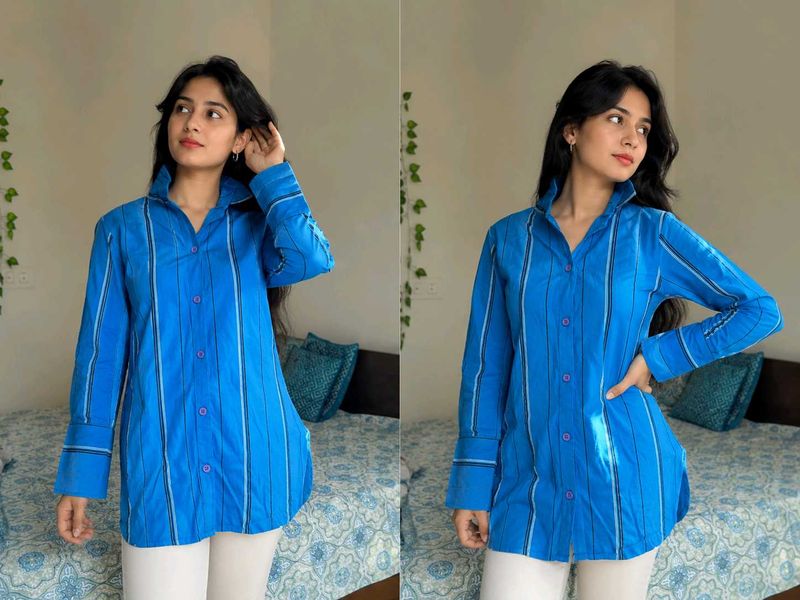 Blue Striped Button-Up Shirt