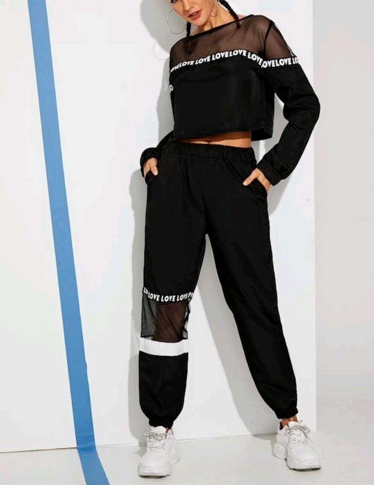 Graphic letter mesh panel joggers