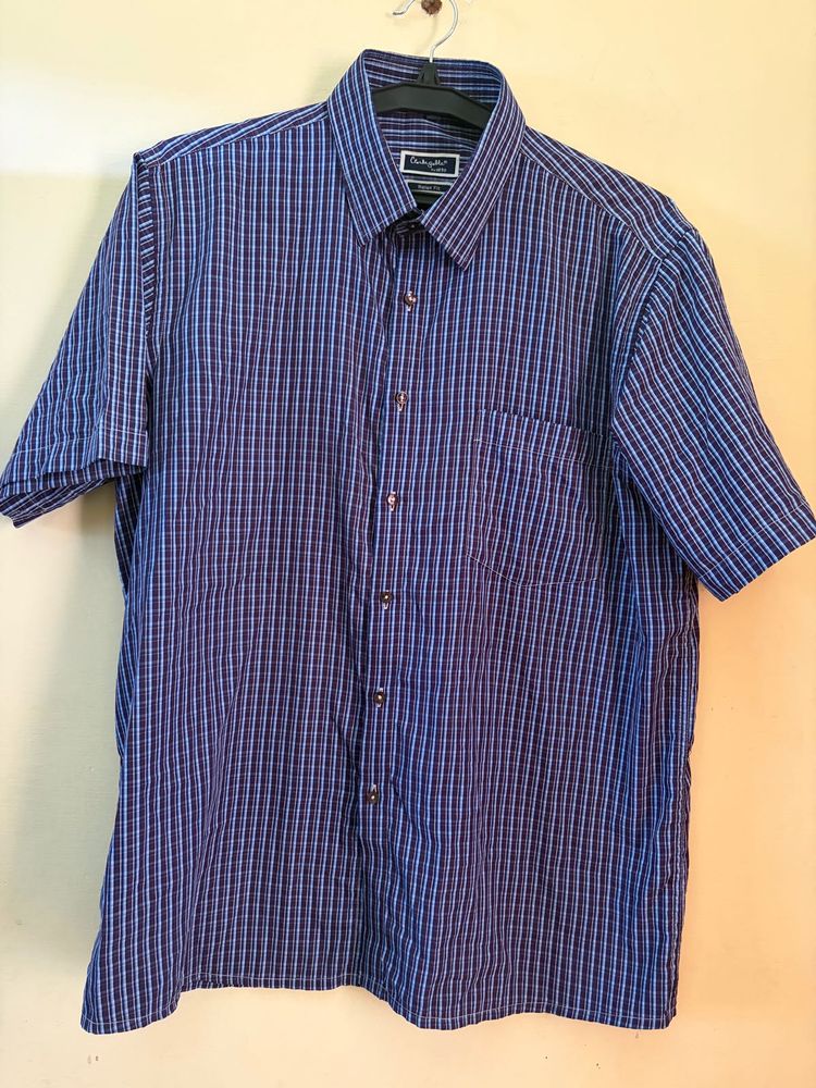 Classic Blue Plaid Short Sleeve Men's Shirt