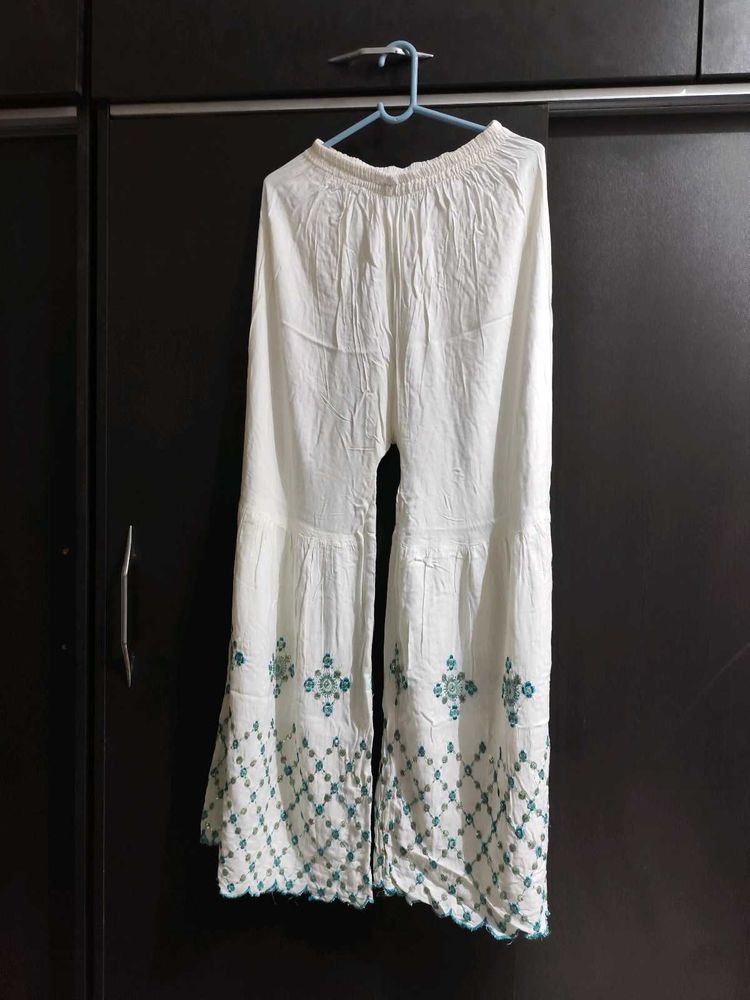 White Embroidered Palazzo Pants