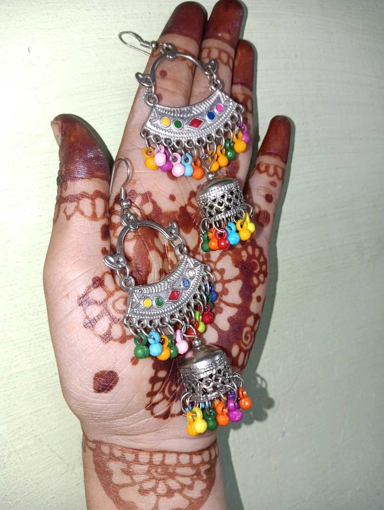 Boho Jhumka Earrings with Colorful Beads