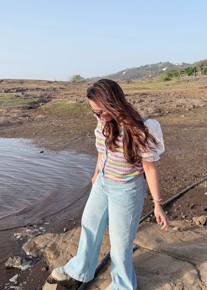 Colorful Striped Cropped Button-Up Top