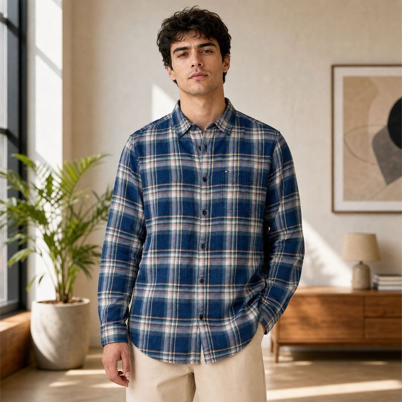 TOMMY HILFIGER Men's Plaid Long Sleeve Shirt