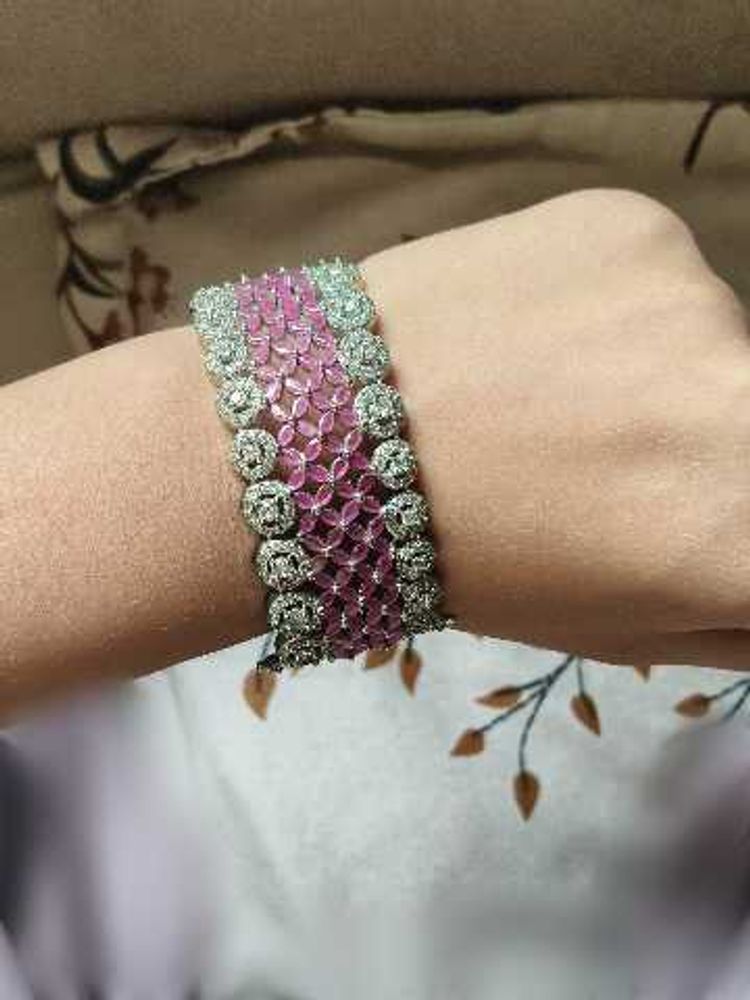 Exquisite Pink &amp; Silver Statement Bracelet
