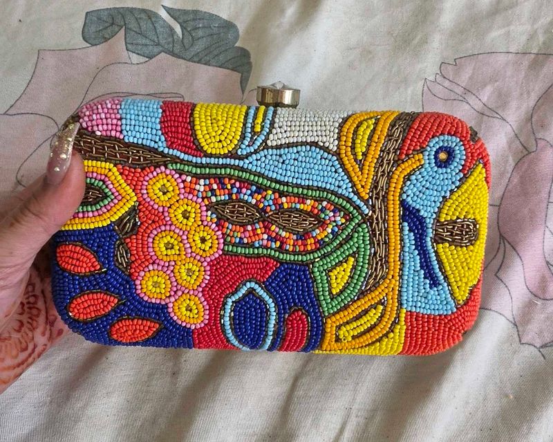 Vibrant Beaded Clutch Bag