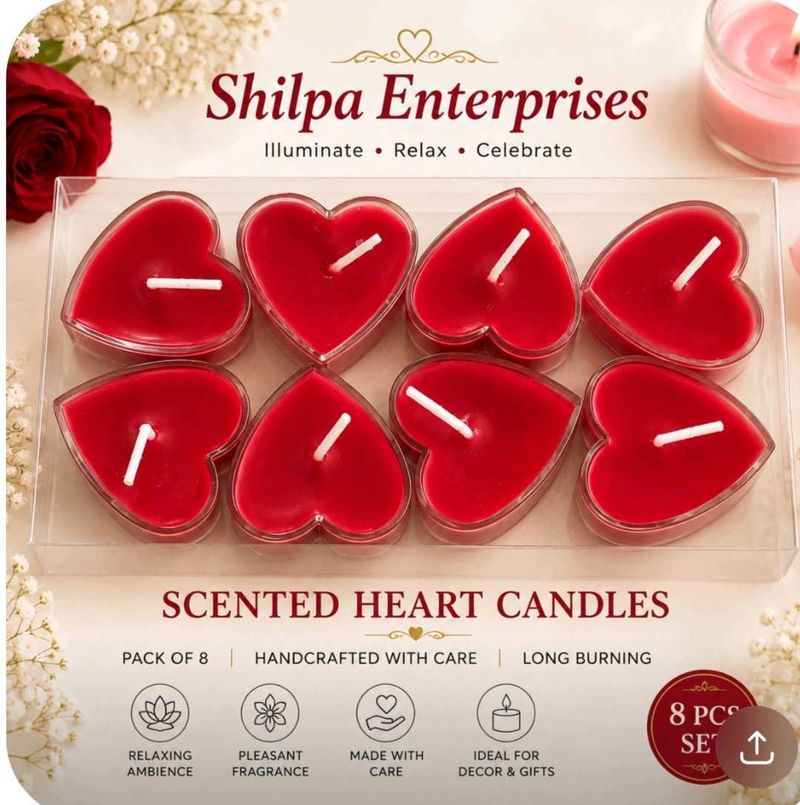 Scented Heart Candles - Pack of 8