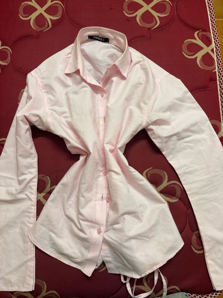 Pink Corset Back Button-Up Blouse