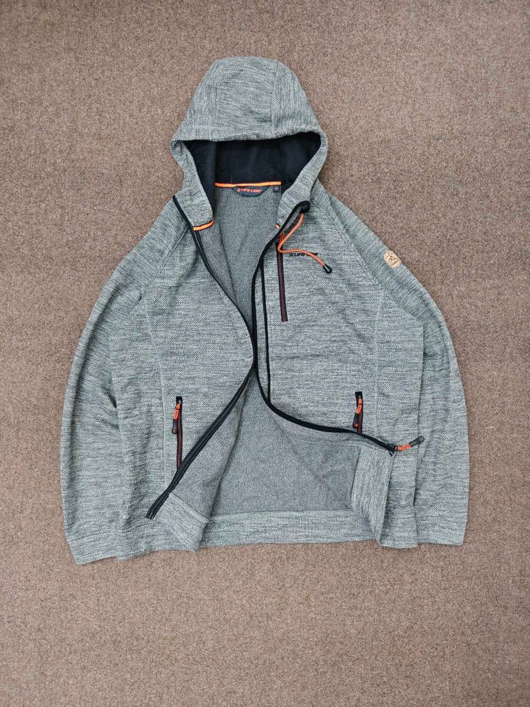 Men's Grey Hooded Zip-Up Jacket