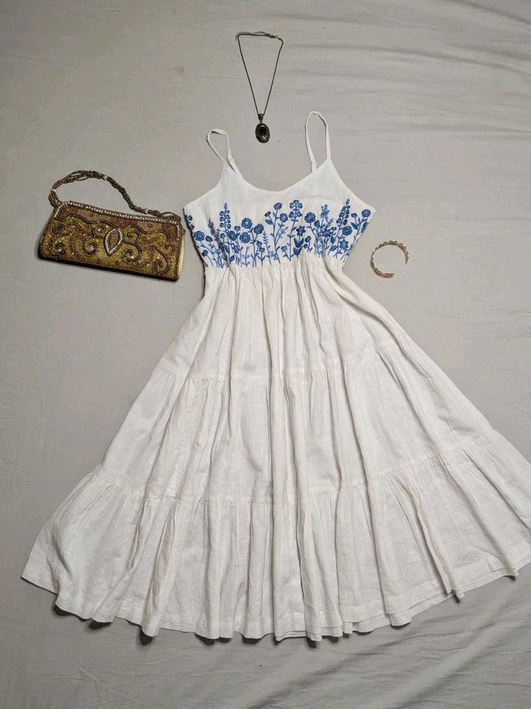 White and Blue Floral Summer Dress