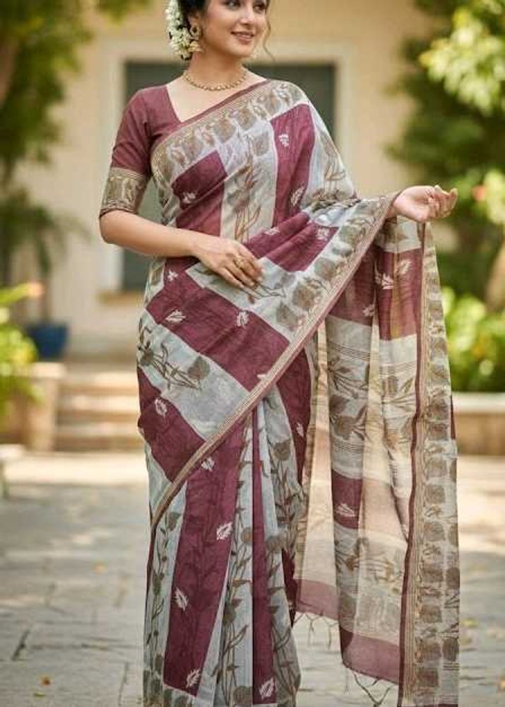 New Linen Handloom Printed Saree