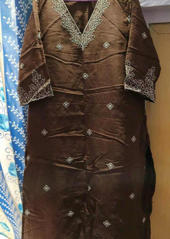 Elegant Brown Embroidered Kurta