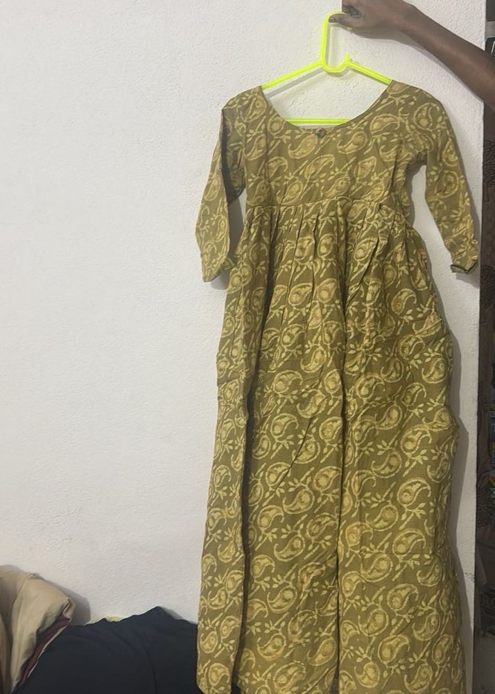 Olive Green Printed Anarkali Kurta
