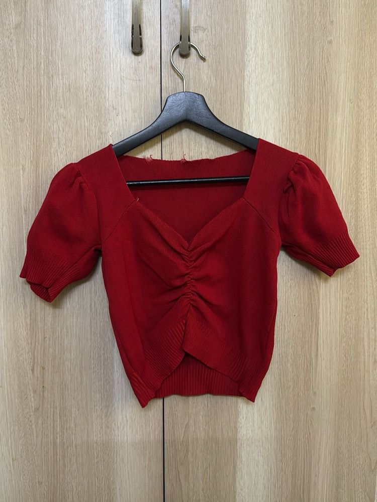 Red Knit Crop Top