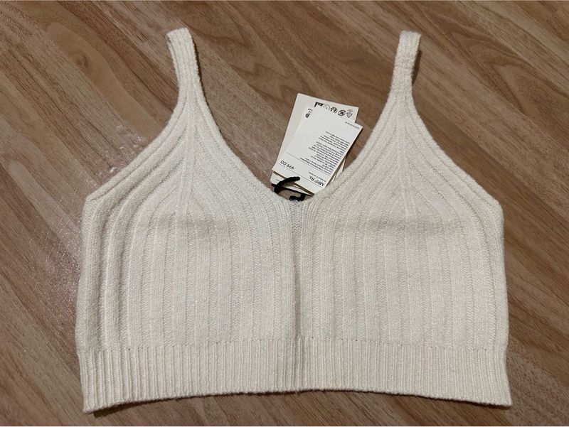 Cream Ribbed Knit Crop Top