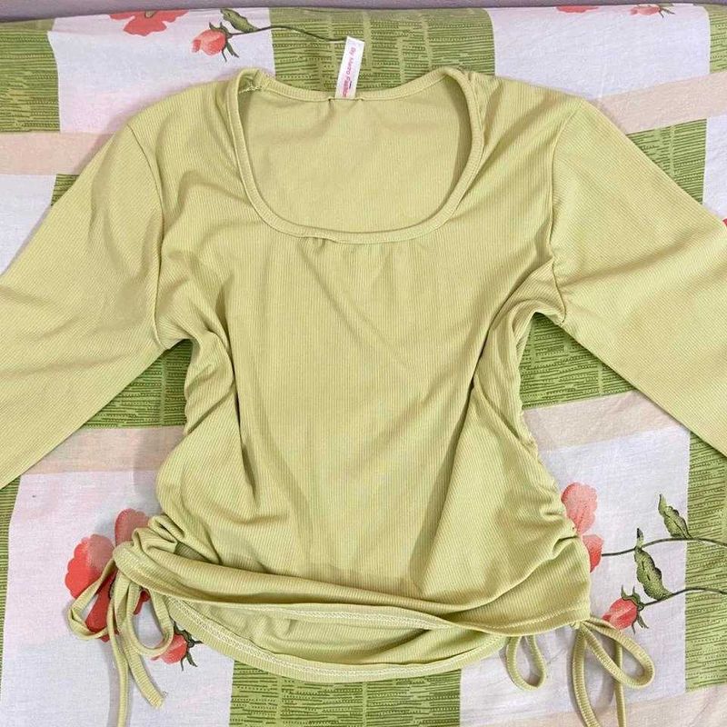 Lime Green Ruched Long Sleeve Top