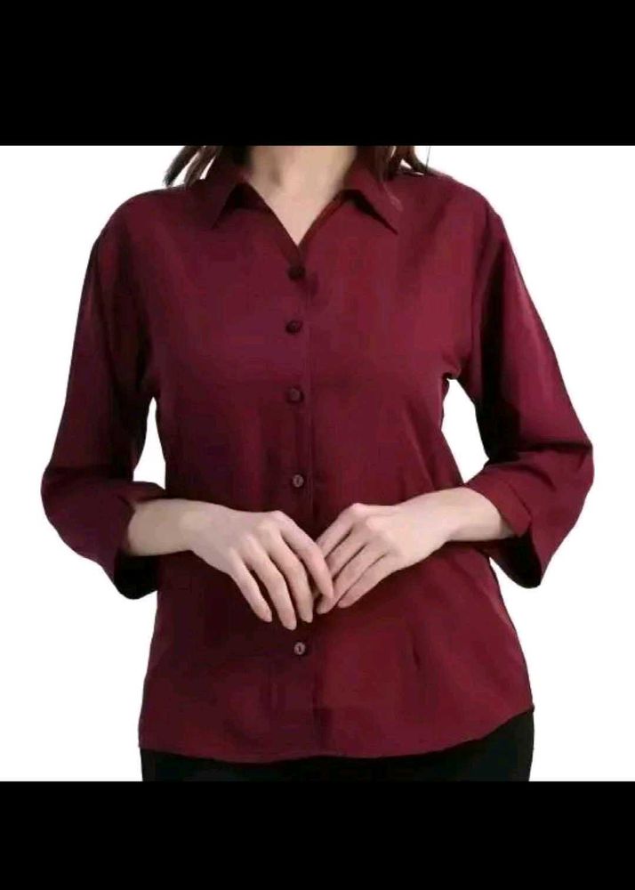 Maroon Collared Button-Up Shirt