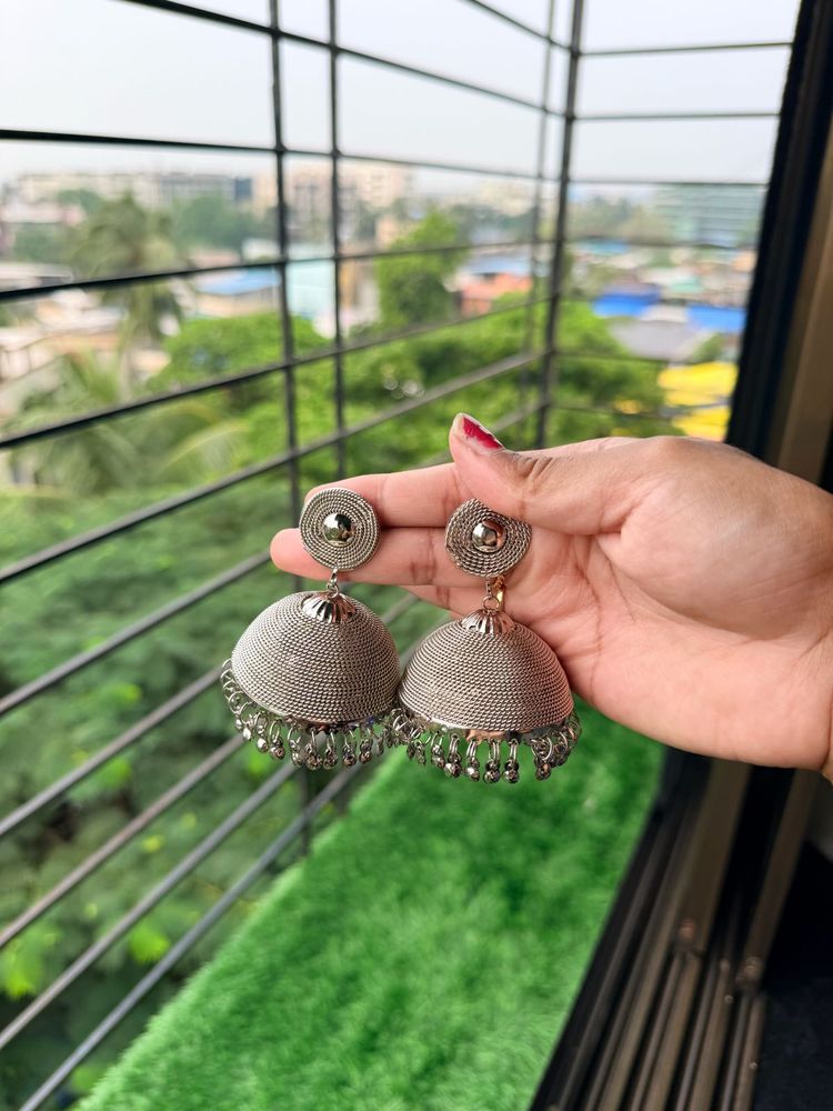 Oxidized Silver Jhumka Earrings