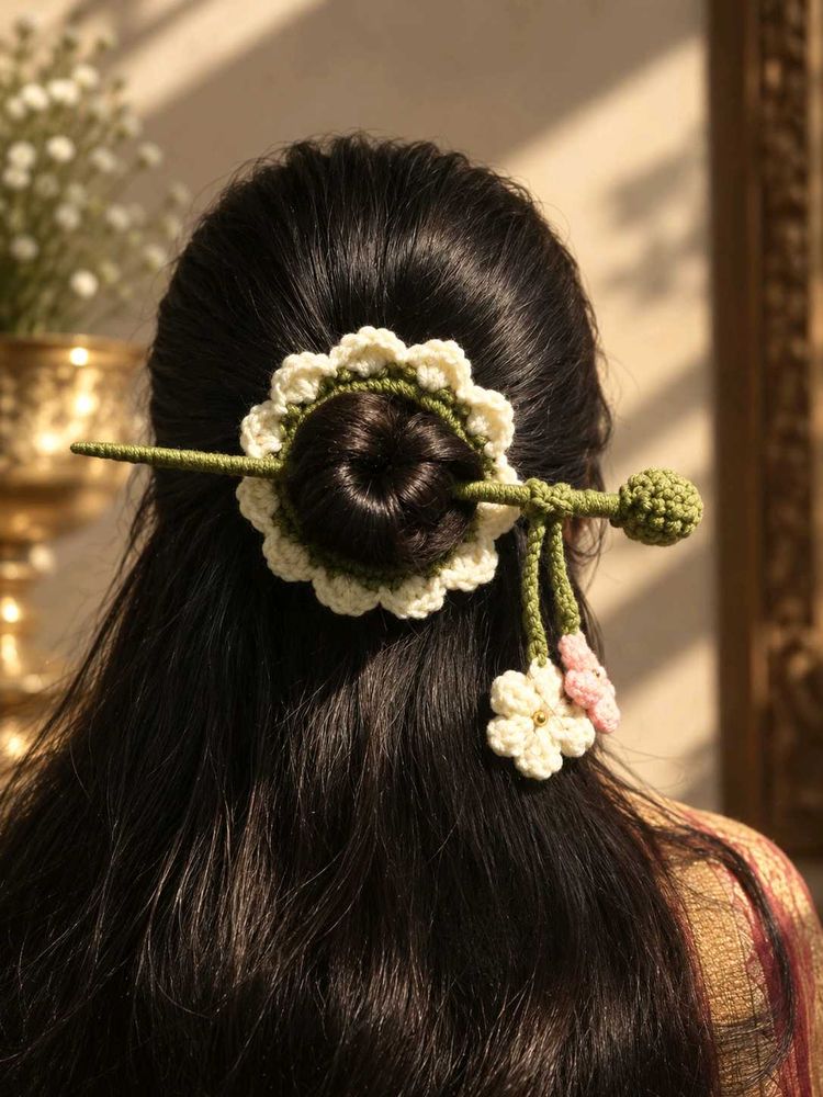 Boho Crochet Flower Hair Stick