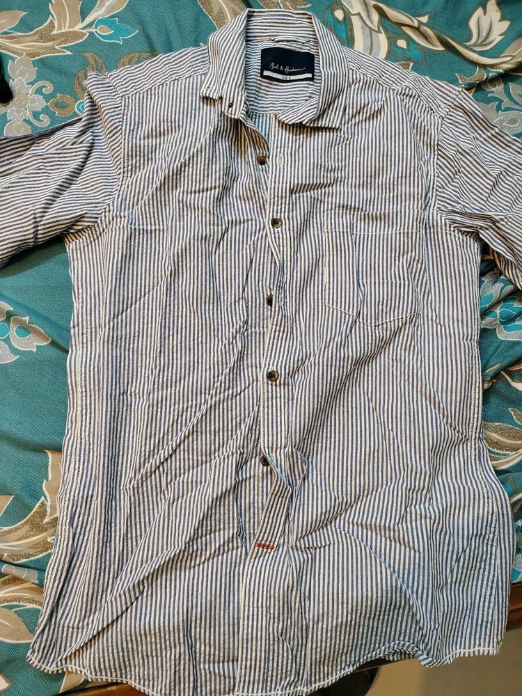 Men's Blue Striped Casual Shirt
