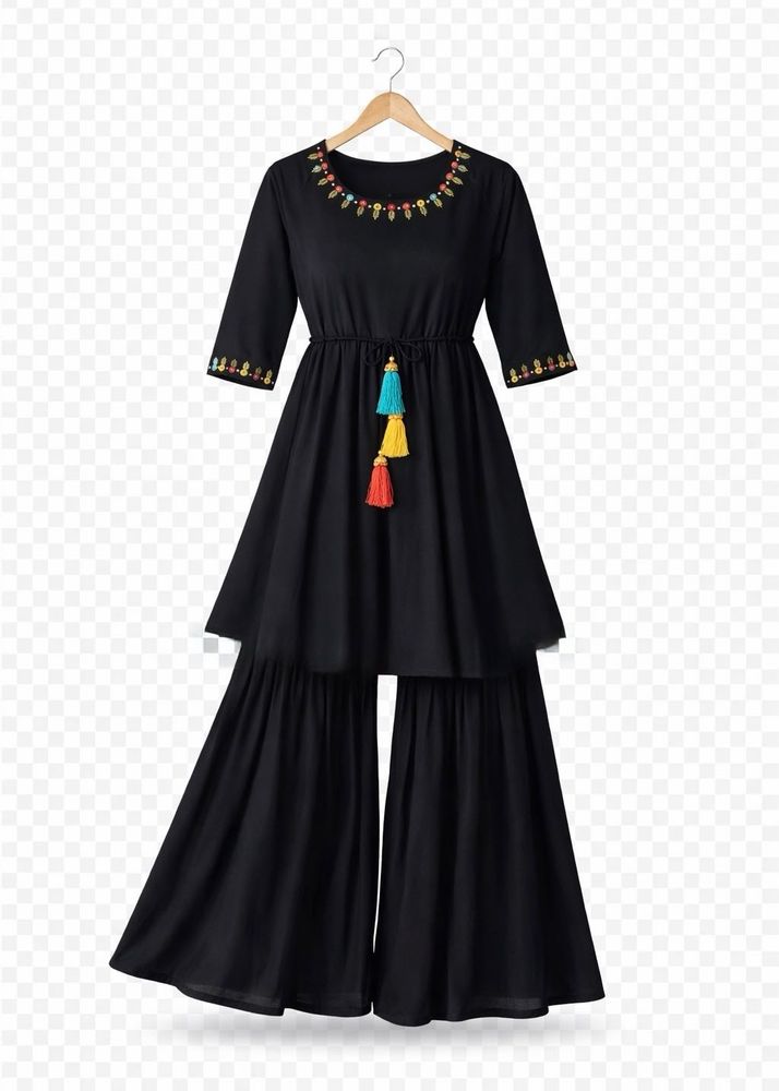 Black Kurta Set with Tassels