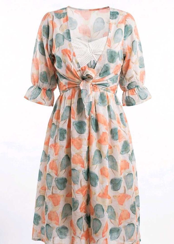 Flowy Leaf Print Midi Dress
