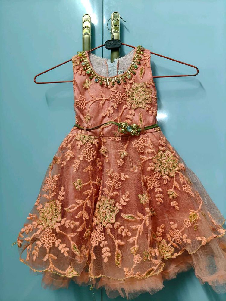 Beautiful Peach Embroidered Dress