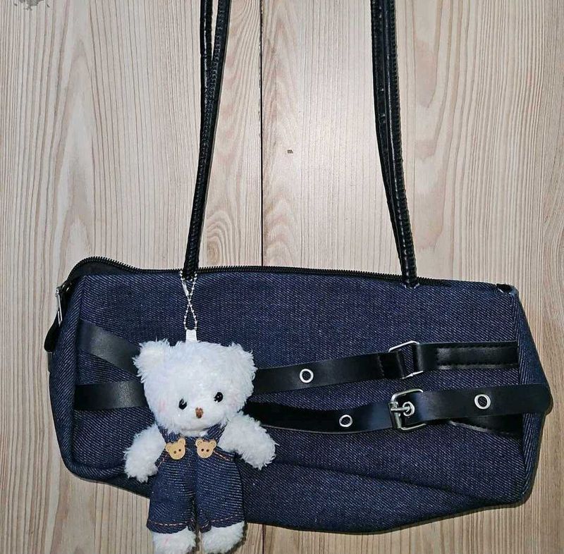Savana Denim Shoulder Bag with Teddy Charm