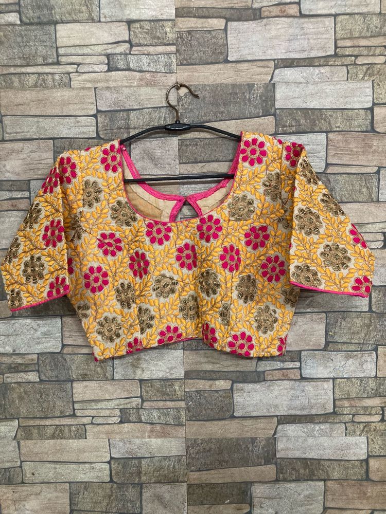 Embroidered Yellow &amp; Pink Blouse