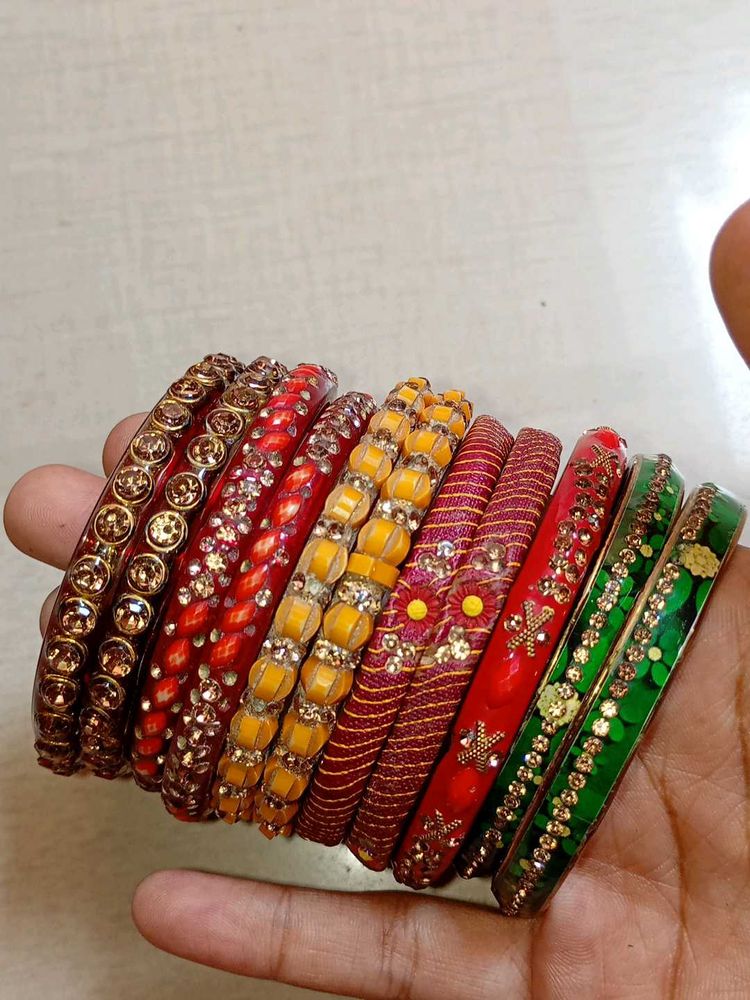 set of colorful embellished y2k bangles