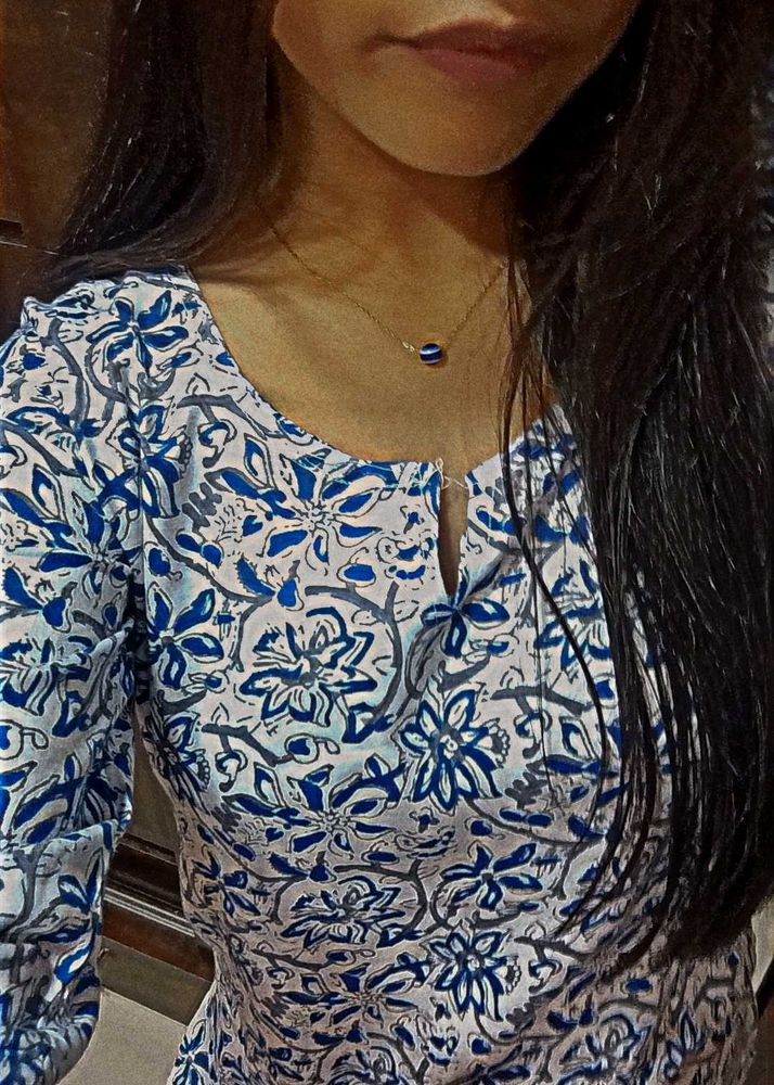 Blue Floral Print Kurta
