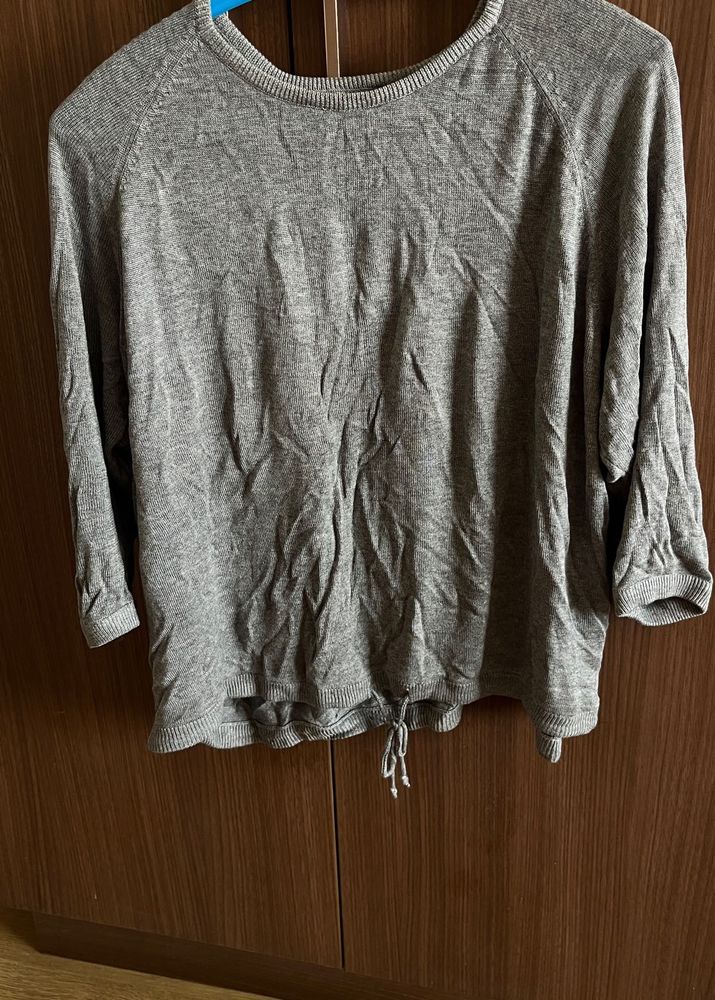 Grey Drawstring Knit Top