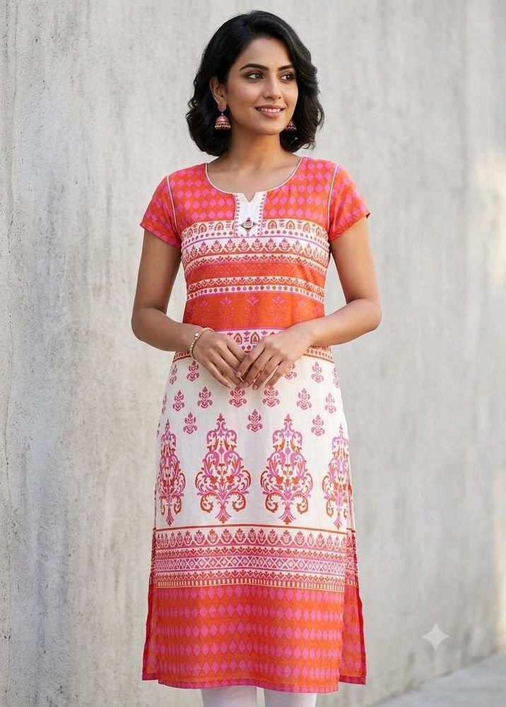 🌸XL Pink Printed Cotton Kurti🩷