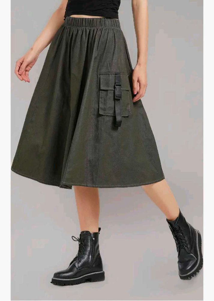 Olive Green Cargo Pocket Skirt