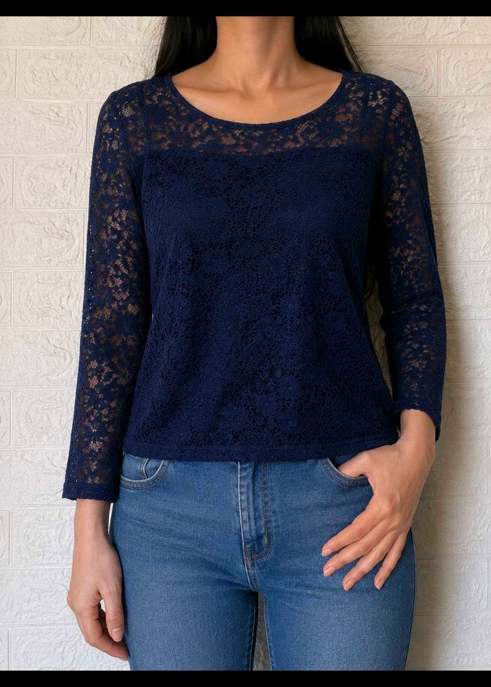 Navy Blue Lace Top