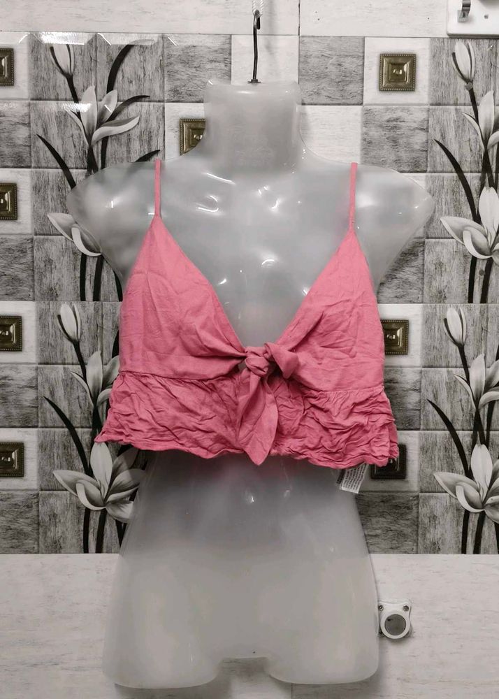 Pink Tie-Front Crop Top