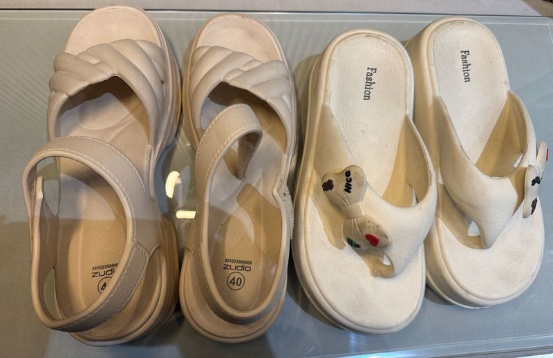 Cream Platform Sandals &amp; Flip Flops Set